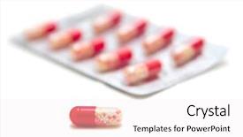  Presentation with pills - Audience pleasing presentation design consisting of medicine tablet - package of red pills isolated backdrop and a  colored foreground