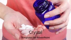  Presentation with pills - Presentation having medicine tablet - pills in hand close-up background and a coral colored foreground