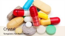  Presentation with pills - Presentation theme enhanced with medicine tablet - pills isolated on white background background and a lemonade colored foreground