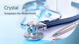  Presentation with light blue - Theme consisting of medicine tablet - stethoscope on light blue background background and a  colored foreground