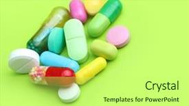  Presentation with green pharmaceuticals - Colorful slides enhanced with medicine tablet - various pharmaceuticals pills on green backdrop and a mint green colored foreground