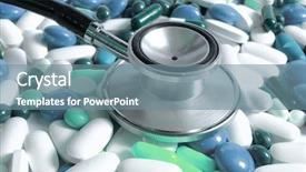  Presentation with medical pills - Presentation enhanced with medicine tcnology - medical concept-stethoscope and colored pills background and a  colored foreground