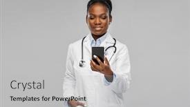  Presentation with healthcare technology - Amazing presentation theme having medicine-technology-and-healthcare-concept backdrop and a light gray colored foreground