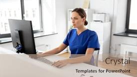  Presentation with healthcare technology - PPT layouts having medicine-technology-and-healthcare-concept background and a coral colored foreground