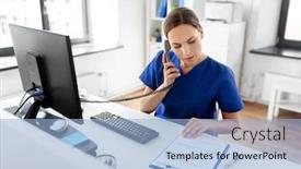  Presentation with female doctor - Slide deck enhanced with medicine-technology-and-healthcare-concept background and a light blue colored foreground