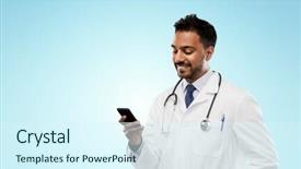  Presentation with mobile technology - Slide deck enhanced with medicine technology and healthcare concept background and a cool aqua colored foreground