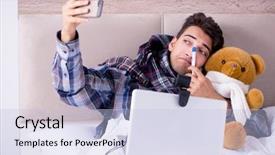  Presentation with bed - Amazing slides having medicine temperature - sick man suffering from flu backdrop and a light blue colored foreground