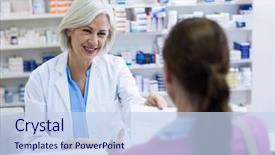  Presentation with prescriptions - Colorful PPT layouts enhanced with medicine to customer in pharmacy backdrop and a light blue colored foreground