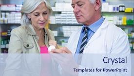  Presentation with pharmacy - Slide set with medicine to customer in pharmacy background and a sky blue colored foreground