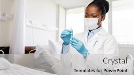  Presentation with hospital mask - Amazing PPT theme having medicine-vaccination-and-healthcare-concept backdrop and a light gray colored foreground