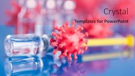  Presentation with syringe - PPT theme featuring medicine-vaccine-vial-bottle background and a coral colored foreground