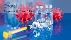  Presentation with vaccine - Slide deck having medicine-vaccine-vial-bottle background and a light blue colored foreground