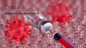  Presentation with syringe - Slide deck consisting of medicine-vaccine-vial-bottle background and a coral colored foreground