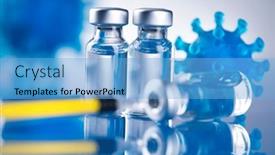  Presentation with vaccine - PPT theme featuring medicine-vaccine-vial-bottle background and a light blue colored foreground