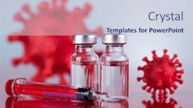  Presentation with vaccine - PPT theme featuring medicine-vaccine-vial-bottle background and a sky blue colored foreground