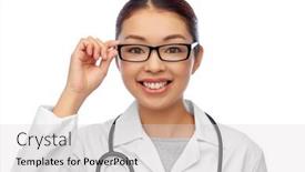  Presentation with doctor asian - Audience pleasing PPT theme consisting of medicine-vision-and-healthcare-concept backdrop and a light gray colored foreground