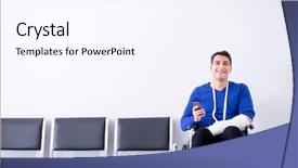  Presentation with hospital phamacy - Beautiful PPT layouts featuring medicine wheel - desperate man waiting for his backdrop and a sky blue colored foreground