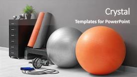  Presentation with medicine wheel - Slide deck with medicine wheel - different physiotherapy equipment in room background and a gray colored foreground