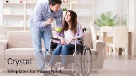  Presentation with doctor taking care of family - PPT theme with medicine wheel - young family taking care background and a mint green colored foreground