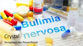  Presentation with bulimia - Presentation theme enhanced with medicines and bulimia diagnosis written background and a blonde colored foreground