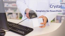  Presentation with hospital pharmacy - Slides with medicines at the hospital pharmacy background and a sky blue colored foreground