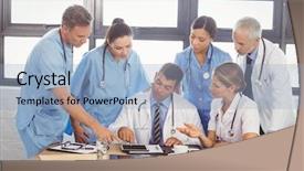  Presentation with team meeting - PPT layouts enhanced with medicines interaction - medical team interacting background and a light blue colored foreground