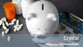  Presentation with piggy bank - Cool new PPT theme with medicines on grey background health backdrop and a gray colored foreground