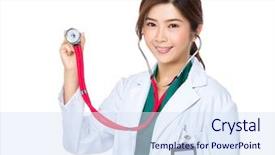  Presentation with doctor asian - Slides having medico legal - asian doctor hold with stethoscope background and a  colored foreground
