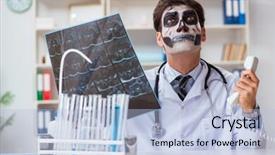  Presentation with scary cinema - Cool new PPT theme with medico legal - scary monster doctor working backdrop and a  colored foreground