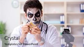  Presentation with consumer product innovation lab - Theme enhanced with medico legal - scary monster doctor working background and a  colored foreground