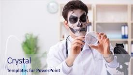  Presentation with automation in lab - PPT theme with medico legal - scary monster doctor working background and a  colored foreground