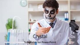  Presentation with lab instruments - PPT theme with medico legal - scary monster doctor working background and a  colored foreground