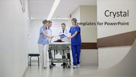  Presentation with emergency - PPT theme having medics and patient on hospital background and a light gray colored foreground