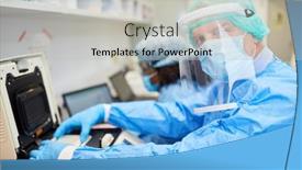  Presentation with pcr - Cool new PPT layouts with medics-in-the-laboratory-during backdrop and a light gray colored foreground