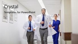  Presentation with health care - PPT theme consisting of medics runing along hospital background and a light gray colored foreground
