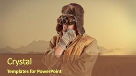  Presentation with steampunk - Audience pleasing slide set consisting of steampunk man wearing glasses post backdrop and a tawny brown colored foreground