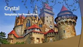  Presentation with castle - Cool new PPT layouts with medieval ages - kreuzenstein castle austria backdrop and a teal colored foreground