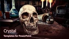  Presentation with fairy tale - Colorful presentation enhanced with medieval alchemist laboratory halloween fairy backdrop and a wine colored foreground