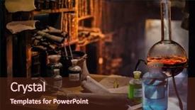  Presentation with flasks - Presentation featuring medieval alchemist laboratory with various background and a wine colored foreground