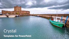  Presentation with dock - Presentation consisting of medieval-anglo-norman-carrickfergus-castle background and a teal colored foreground