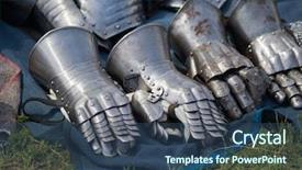  Presentation with armor - Audience pleasing slide set consisting of medieval armor steel gloves backdrop and a ocean colored foreground