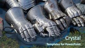  Presentation with armor - Colorful PPT theme enhanced with medieval armor steel gloves backdrop and a ocean colored foreground