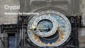  Presentation with prague astronomical clock - PPT theme with medieval astronomical clock in prague background and a  colored foreground