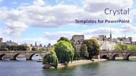  Presentation with city buildings - PPT theme consisting of medieval-bridge-and-buildings background and a sky blue colored foreground