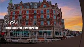  Presentation with medieval - Slide deck having medieval building along the river background and a tawny brown colored foreground