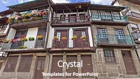  Presentation with heritage buildings - Beautiful presentation design featuring medieval buildings in the santiago square also known as sao tiago or sao thiago in the historical center of guimaraes portugal unesco world heritage site backdrop and a violet colored foreground