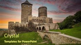  Presentation with medieval iron doors stone castle - Presentation having medieval-castle-in-bedzin background and a tawny brown colored foreground