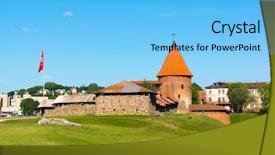  Presentation with kaunas - Presentation design featuring medieval castle in kaunas lithuania background and a light blue colored foreground