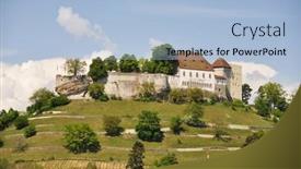 Presentation with switzerland - Presentation design with medieval-castle-in-lenzburg-switzerland background and a light blue colored foreground