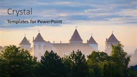  Presentation with sunrise - PPT theme consisting of medieval-castle-in-mir-belarus background and a light blue colored foreground